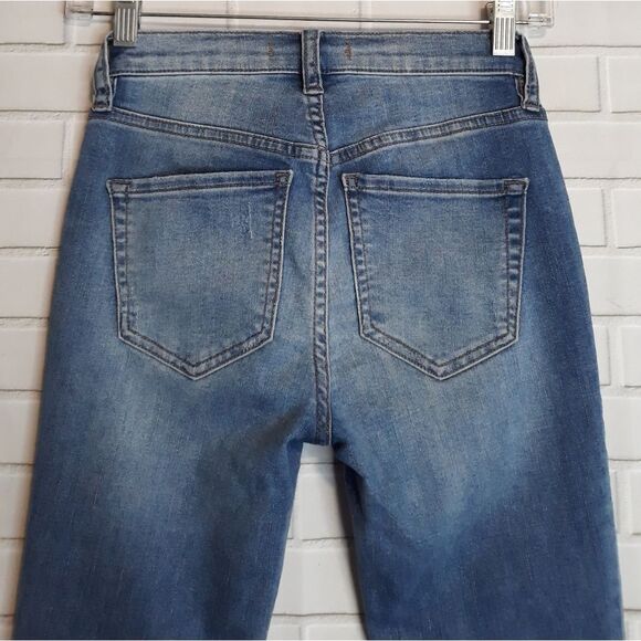 Free People Women's Distressed Skinny Stretch Denim Raw Hem Ankle Blue Jeans 24 - Picture 7 of 11